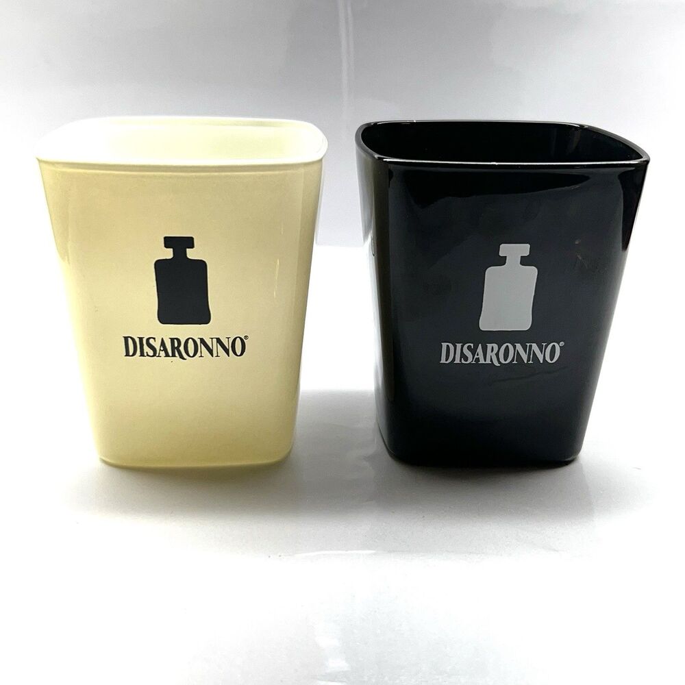 Disaronno Ameretto Liquor~ Black & White ~Square ~Bar Drinking Glasses ~Set of 2